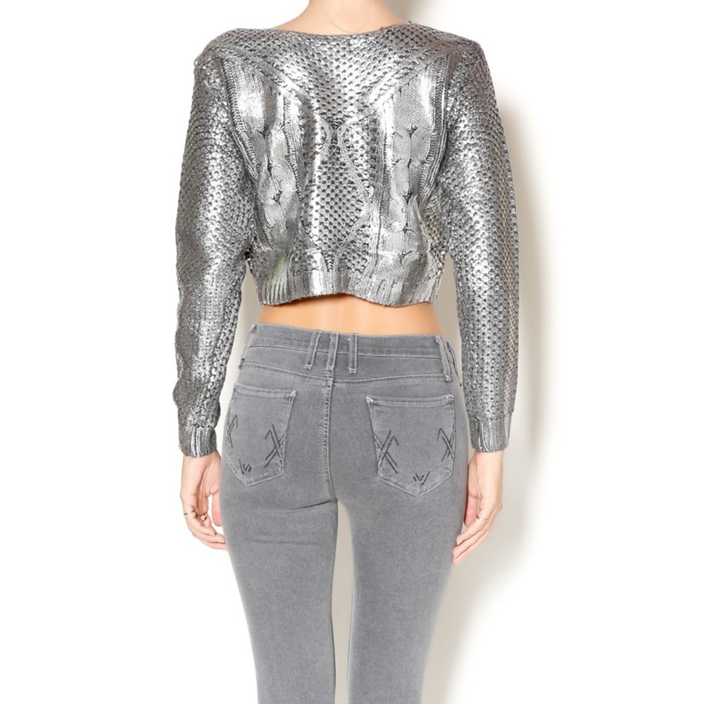 Lucy Paris Silver Foil Crop Sweater - Picture 2 of 7